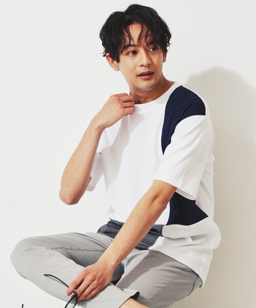 THE SHOP TK （ザ ショップ ティーケー ）の「◆【親子リンク】パネルブロッキングTシャツ（Tシャツ/カットソー・メンズ・ホワイト系7/ブラック/オフホワイト/ナチュラル・02/03/04）」の14枚目の写真