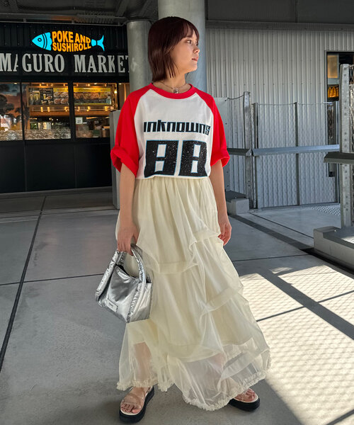 CIAOPANIC（チャオパニック）の「【ユニセックス】ホッケーグラフィックラグランTEE（Tシャツ/カットソー・レディース・レッド/ブラック/ネイビー・FREE）」の4枚目の写真