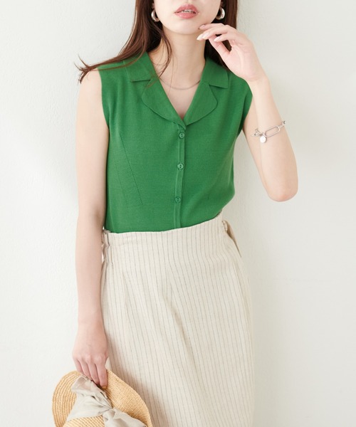 入荷now 安全 セール】開襟ノースリニットTOPS（タンクトップ）｜natural トップス