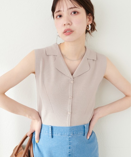 セール】開襟ノースリニットTOPS（タンクトップ）｜natural