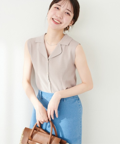 全国送料無料 セール】開襟ノースリニットTOPS（タンクトップ）｜natural トップス
