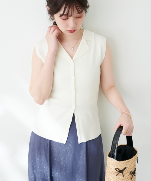 セール】開襟ノースリニットTOPS（タンクトップ）｜natural