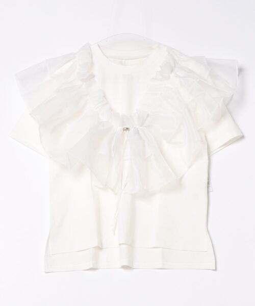 each（イーチ）の「【SETアイテム】オーガンジーフリルカラー＋シルケット半袖Tシャツ（アンサンブル・レディース・ブラック/ホワイト・FREE）」の5枚目の写真