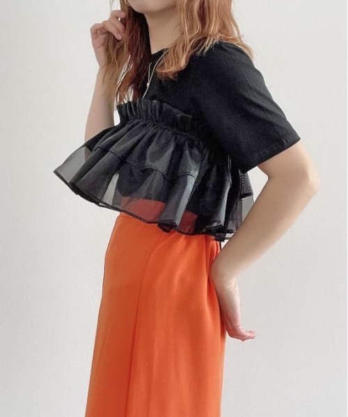 each（イーチ）の「【SETアイテム】オーガンジーフリルカラー＋シルケット半袖Tシャツ（アンサンブル・レディース・ブラック/ホワイト・FREE）」の7枚目の写真