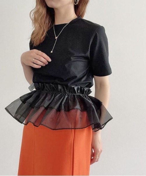 each（イーチ）の「【SETアイテム】オーガンジーフリルカラー＋シルケット半袖Tシャツ（アンサンブル・レディース・ブラック/ホワイト・FREE）」の6枚目の写真