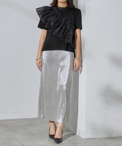 each（イーチ）の「【SETアイテム】オーガンジーフリルカラー＋シルケット半袖Tシャツ（アンサンブル・レディース・ブラック/ホワイト・FREE）」の15枚目の写真