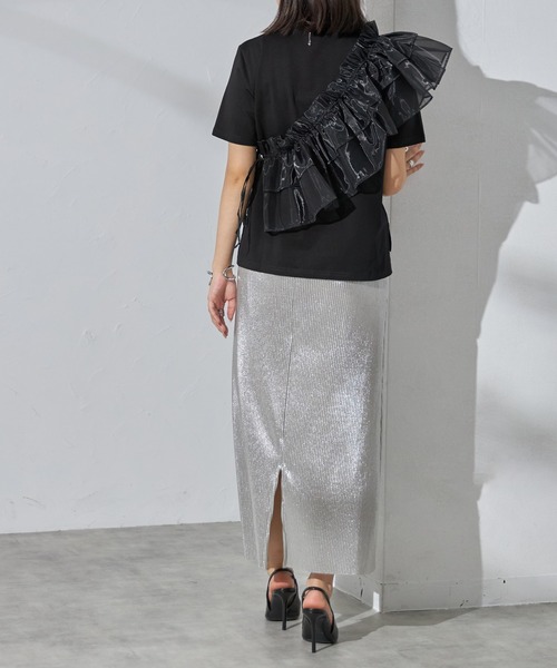 each（イーチ）の「【SETアイテム】オーガンジーフリルカラー＋シルケット半袖Tシャツ（アンサンブル・レディース・ブラック/ホワイト・FREE）」の14枚目の写真