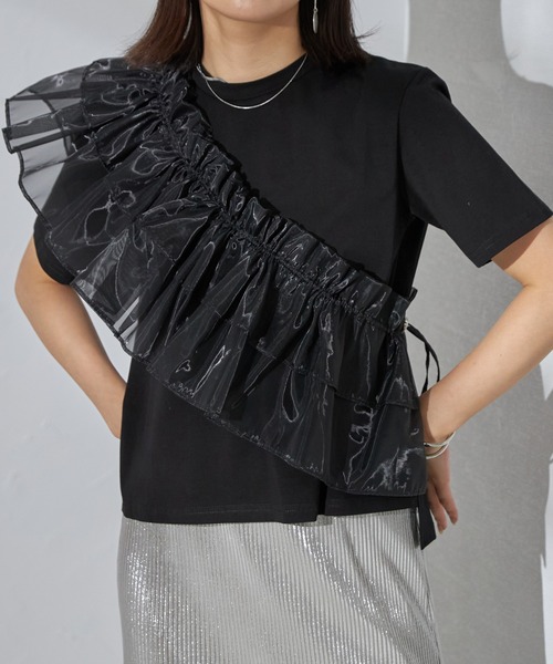 each（イーチ）の「【SETアイテム】オーガンジーフリルカラー＋シルケット半袖Tシャツ（アンサンブル・レディース・ブラック/ホワイト・FREE）」の20枚目の写真
