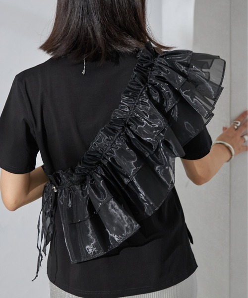 each（イーチ）の「【SETアイテム】オーガンジーフリルカラー＋シルケット半袖Tシャツ（アンサンブル・レディース・ブラック/ホワイト・FREE）」の19枚目の写真