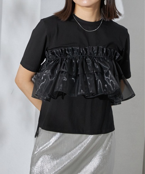 each（イーチ）の「【SETアイテム】オーガンジーフリルカラー＋シルケット半袖Tシャツ（アンサンブル・レディース・ブラック/ホワイト・FREE）」の22枚目の写真