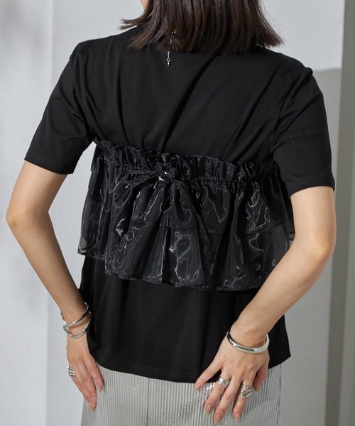 each（イーチ）の「【SETアイテム】オーガンジーフリルカラー＋シルケット半袖Tシャツ（アンサンブル・レディース・ブラック/ホワイト・FREE）」の21枚目の写真