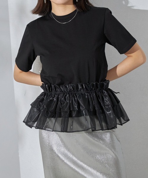 each（イーチ）の「【SETアイテム】オーガンジーフリルカラー＋シルケット半袖Tシャツ（アンサンブル・レディース・ブラック/ホワイト・FREE）」の16枚目の写真