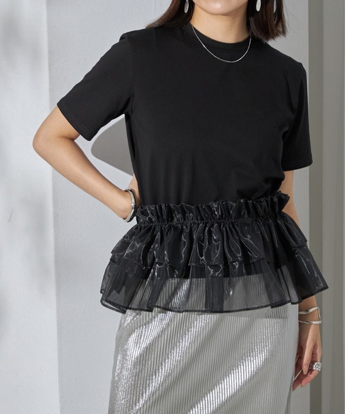 each（イーチ）の「【SETアイテム】オーガンジーフリルカラー＋シルケット半袖Tシャツ（アンサンブル・レディース・ブラック/ホワイト・FREE）」の17枚目の写真