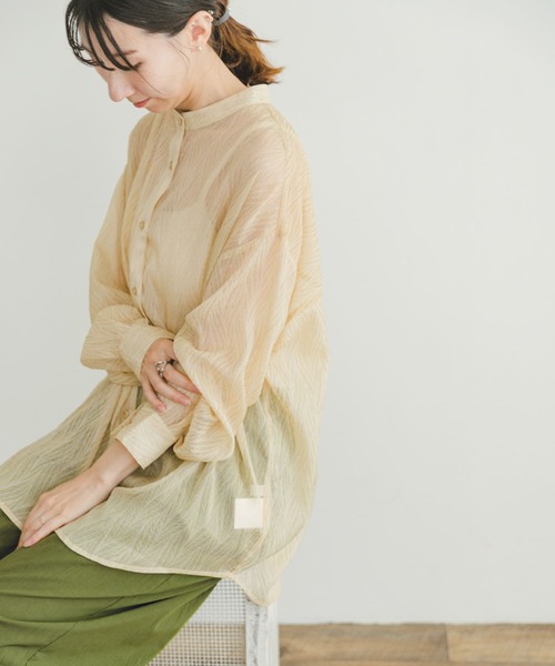 ITEMS URBANRESEARCH（アイテムズ アーバンリサーチ）の「シアーヨウリュウバンドカラーシャツ（シャツ/ブラウス・レディース・オレンジ/ブラック/オフホワイト・FREE）」の3枚目の写真