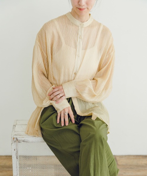 ITEMS URBANRESEARCH（アイテムズ アーバンリサーチ）の「シアーヨウリュウバンドカラーシャツ（シャツ/ブラウス・レディース・オレンジ/ブラック/オフホワイト・FREE）」の19枚目の写真