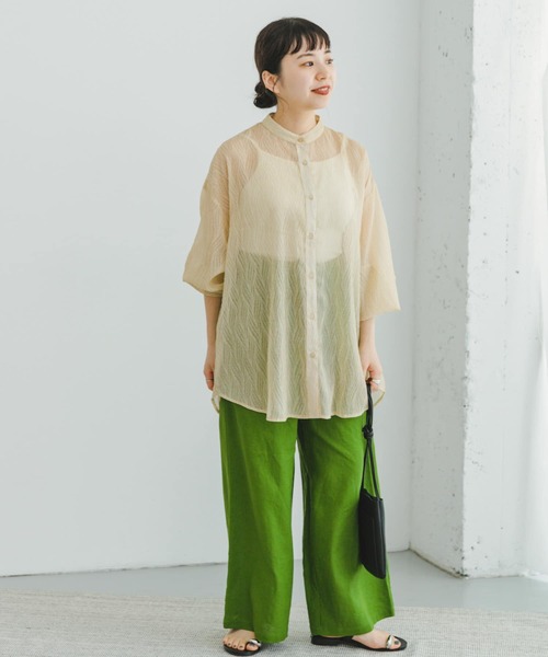 ITEMS URBANRESEARCH（アイテムズ アーバンリサーチ）の「シアーヨウリュウバンドカラーシャツ（シャツ/ブラウス・レディース・オレンジ/ブラック/オフホワイト・FREE）」の14枚目の写真