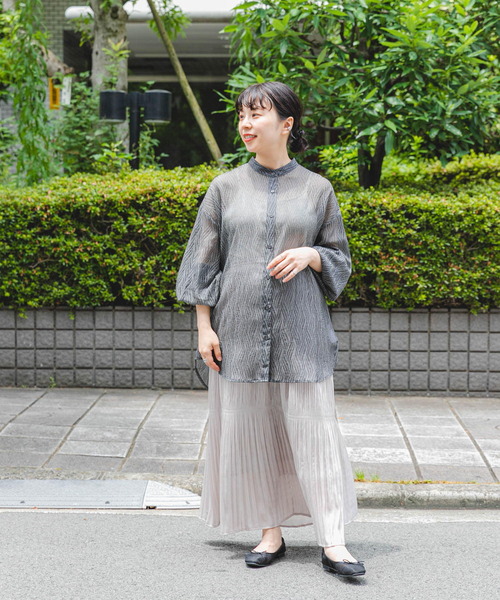 ITEMS URBANRESEARCH（アイテムズ アーバンリサーチ）の「シアーヨウリュウバンドカラーシャツ（シャツ/ブラウス・レディース・オレンジ/ブラック/オフホワイト・FREE）」の8枚目の写真