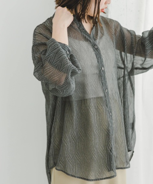 ITEMS URBANRESEARCH（アイテムズ アーバンリサーチ）の「シアーヨウリュウバンドカラーシャツ（シャツ/ブラウス・レディース・オレンジ/ブラック/オフホワイト・FREE）」の12枚目の写真