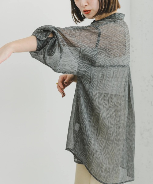 ITEMS URBANRESEARCH（アイテムズ アーバンリサーチ）の「シアーヨウリュウバンドカラーシャツ（シャツ/ブラウス・レディース・オレンジ/ブラック/オフホワイト・FREE）」の4枚目の写真