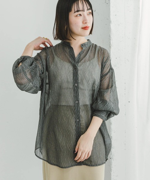 ITEMS URBANRESEARCH（アイテムズ アーバンリサーチ）の「シアーヨウリュウバンドカラーシャツ（シャツ/ブラウス・レディース・オレンジ/ブラック/オフホワイト・FREE）」の6枚目の写真