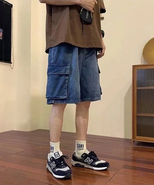 lilful(リルフル)の「ケミカルウォッシュ デニムカーゴパンツ(カーゴパンツ・メンズ・ブラック/サックスブルー/ネイビー・L/M)」の4枚目の写真