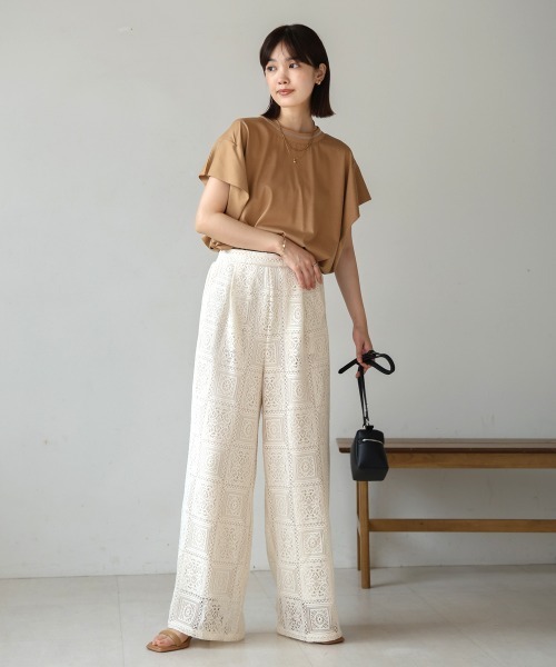 Bou Jeloud（ブージュルード）の「ブロックレースストレートパンツ（その他パンツ・レディース・アイボリー/ブラック・38）」の4枚目の写真