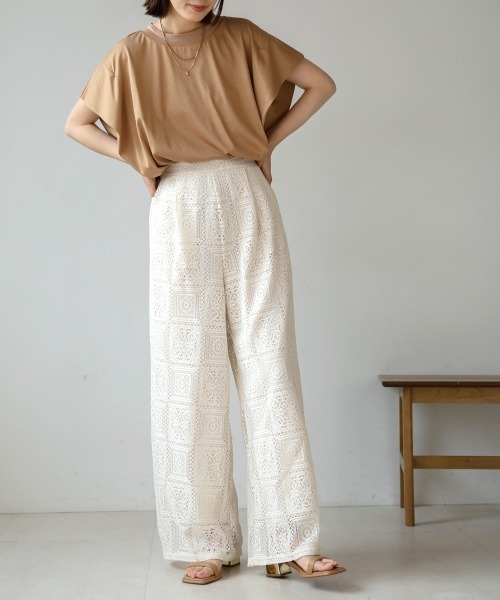 Bou Jeloud（ブージュルード）の「ブロックレースストレートパンツ（その他パンツ・レディース・アイボリー/ブラック・38）」の5枚目の写真