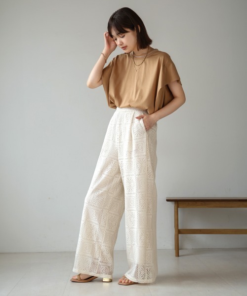 Bou Jeloud（ブージュルード）の「ブロックレースストレートパンツ（その他パンツ・レディース・アイボリー/ブラック・38）」の7枚目の写真