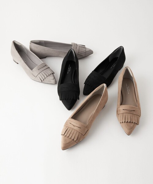 WEB限定】ポインテッド キルト フラットシューズ（1.5cmヒール) -撥水