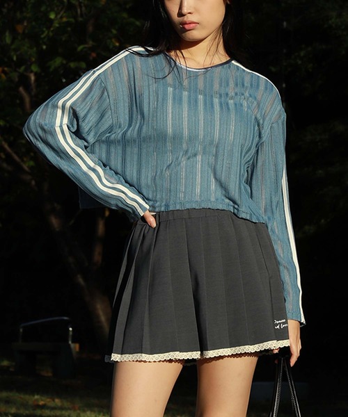 HOOK(フック)の「【HOOK】for girls 袖リボンライン前後2WAY透かしカーディガン (SS)(カーディガン/ボレロ・レディース・ブルー/グレー/ブラック×ホワイト・XL/L/M)」の3枚目の写真