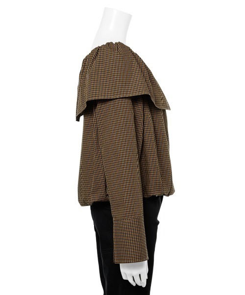 Mila Owen（ミラオーウェン）の「オフショルバルーンショートブラウス【手洗い可能】（Tシャツ/カットソー・レディース・ボルドー/ブラック/チェック・1/0）」の7枚目の写真