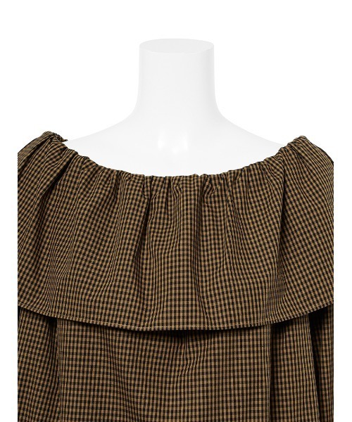 Mila Owen（ミラオーウェン）の「オフショルバルーンショートブラウス【手洗い可能】（Tシャツ/カットソー・レディース・ボルドー/ブラック/チェック・1/0）」の8枚目の写真