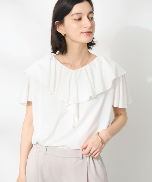 CRAFT STANDARD BOUTIQUE(クラフトスタンダードブティック)の「フリルデザインTee(Tシャツ/カットソー・レディース・グレイッシュベージュ/ブラック/オフホワイト・FREE)」の1枚目の写真