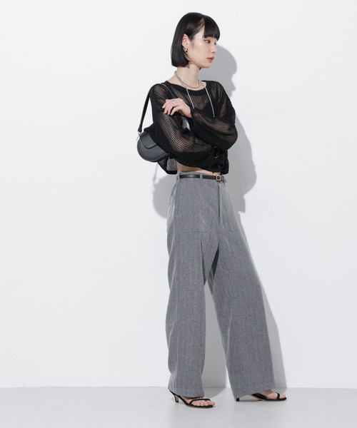 Apo(s)ture(アポスチャー)の「ARIA-002/ヘリンボンベイカーワイドパンツ(その他パンツ・レディース・グレー/ライトグレー/ブラウン/チャコール・XS/S/M/L/XL)」の19枚目の写真