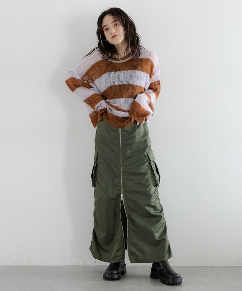 RAGEBLUE（レイジブルー）の「2WAY/Wジップミリタリーカーゴスカート（スカート・レディース・ブラック/オリーブ・FREE）」の12枚目の写真