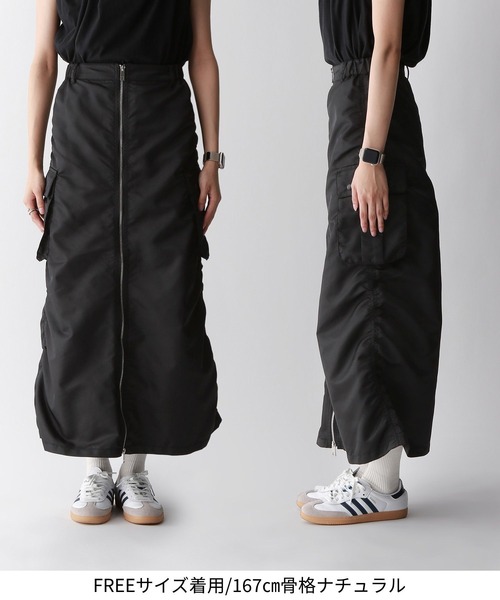 RAGEBLUE（レイジブルー）の「2WAY/Wジップミリタリーカーゴスカート（スカート・レディース・ブラック/オリーブ・FREE）」の18枚目の写真