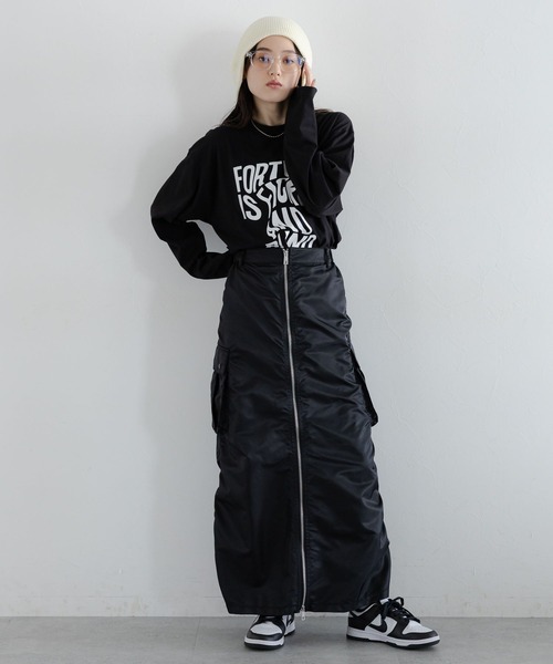 RAGEBLUE（レイジブルー）の「2WAY/Wジップミリタリーカーゴスカート（スカート・レディース・ブラック/オリーブ・FREE）」の3枚目の写真