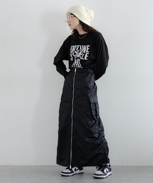 RAGEBLUE（レイジブルー）の「2WAY/Wジップミリタリーカーゴスカート（スカート・レディース・ブラック/オリーブ・FREE）」の4枚目の写真