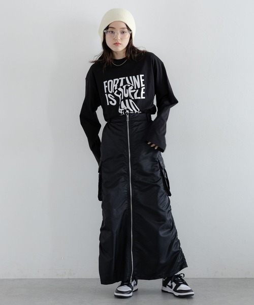 RAGEBLUE（レイジブルー）の「2WAY/Wジップミリタリーカーゴスカート（スカート・レディース・ブラック/オリーブ・FREE）」の6枚目の写真