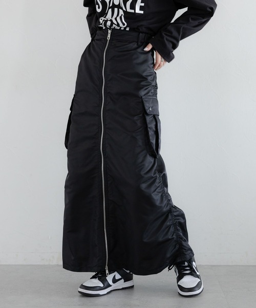 RAGEBLUE（レイジブルー）の「2WAY/Wジップミリタリーカーゴスカート（スカート・レディース・ブラック/オリーブ・FREE）」の8枚目の写真