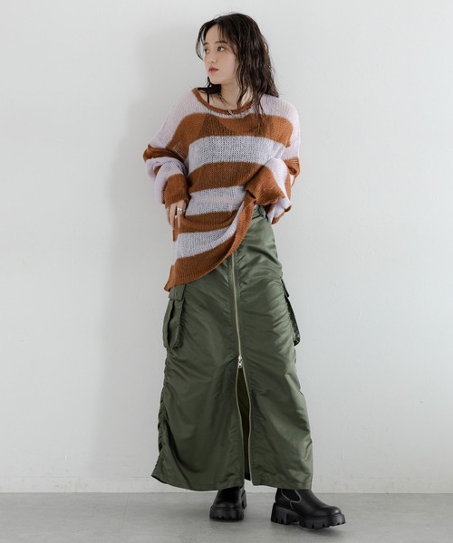 RAGEBLUE（レイジブルー）の「2WAY/Wジップミリタリーカーゴスカート（スカート・レディース・ブラック/オリーブ・FREE）」の10枚目の写真