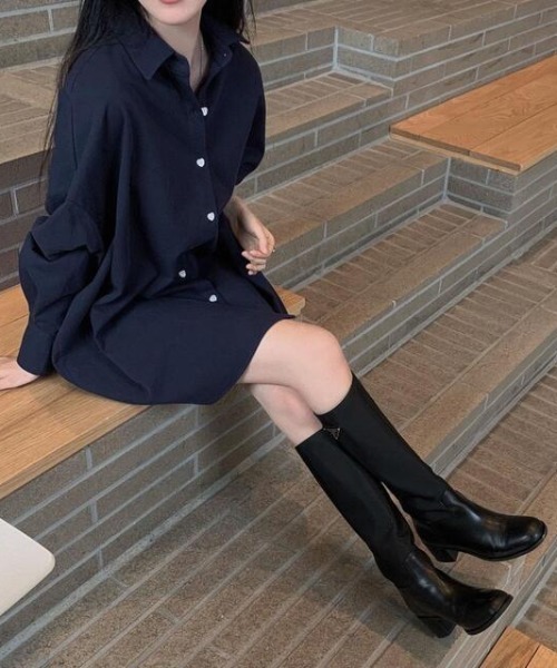 Mela(メラ)の「HEART BUTTON BIG SHIRTS(シャツ/ブラウス・レディース・グリーン/ピンク/ホワイト/ネイビー・FREE)」の20枚目の写真