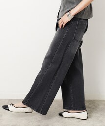 OPAQUE.CLIP | ストレッチラップデザインワイドデニム／オーガニックコットン混【洗濯機洗い可】(デニムパンツ)