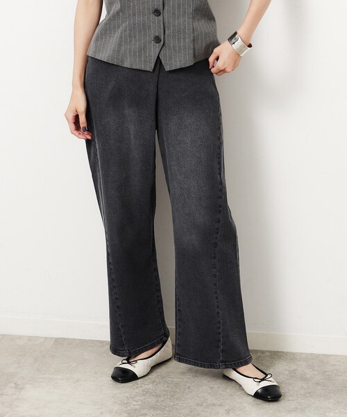 OPAQUE.CLIP（オペークドットクリップ）の「◆ストレッチラップデザインワイドデニム／オーガニックコットン混【洗濯機洗い可】（デニムパンツ・レディース・スミクロ/ライトブルー・42/40/38/36）」の3枚目の写真