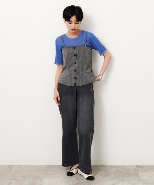 セール】ストレッチラップデザインワイドデニム／オーガニックコットン