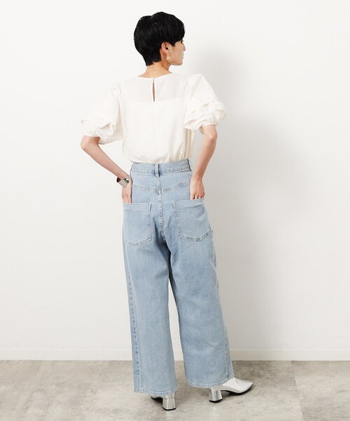 セール】ストレッチラップデザインワイドデニム／オーガニックコットン