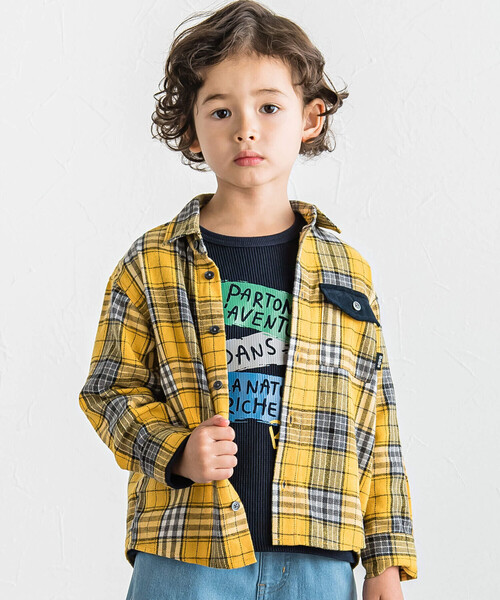 【セール】ネルチェックバックロゴ長袖シャツ(90~150cm)（シャツ/ブラウス）｜BeBe（ベベ）