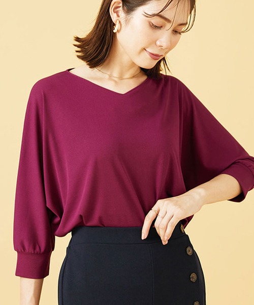 BELLUNA PLUS(ベルーナ)の「Vネックデザインドルマンプルオーバー(Tシャツ/カットソー・レディース・ネイビー/ベージュ/パープル系その他・X-LARGE/MEDIUM/LARGE)」の3枚目の写真