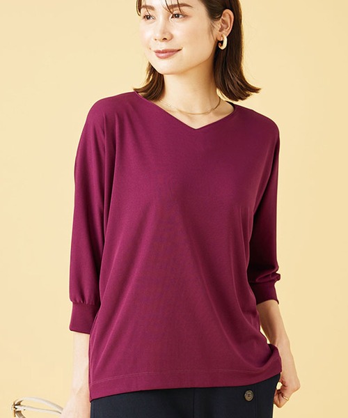 BELLUNA PLUS(ベルーナ)の「Vネックデザインドルマンプルオーバー(Tシャツ/カットソー・レディース・ネイビー/ベージュ/パープル系その他・X-LARGE/MEDIUM/LARGE)」の5枚目の写真