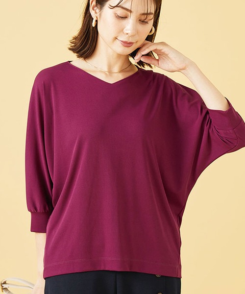 BELLUNA PLUS(ベルーナ)の「Vネックデザインドルマンプルオーバー(Tシャツ/カットソー・レディース・ネイビー/ベージュ/パープル系その他・X-LARGE/MEDIUM/LARGE)」の4枚目の写真
